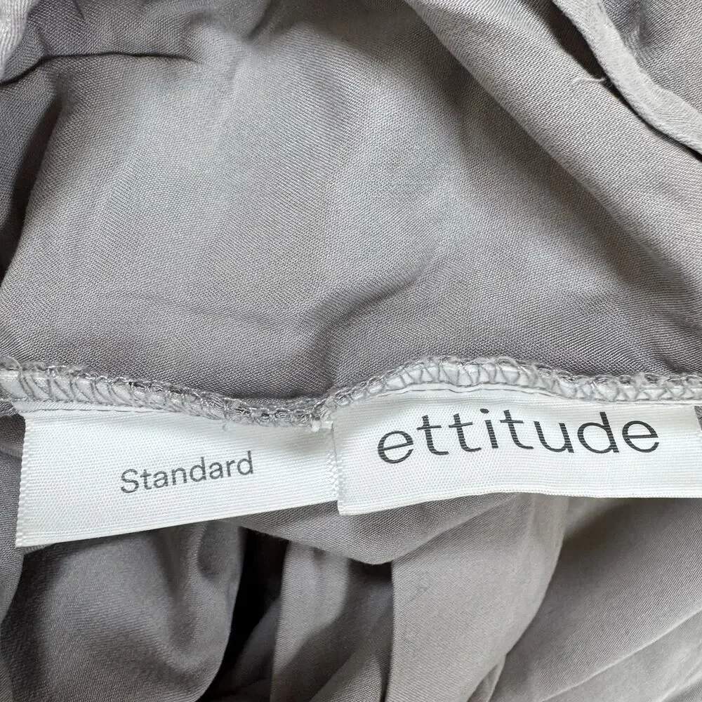 Ettitude Organic Bamboo Queen Flat Sheet 2 Pillowcases Gray Sateen Luxurious